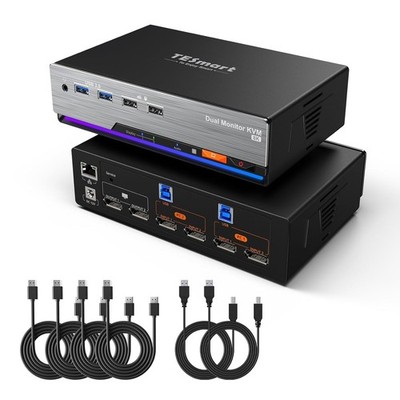 Dual Monitor DisplayPort KVM Switch 2 Computers, 2 Monitors, 8K@60Hz 4K@144Hz