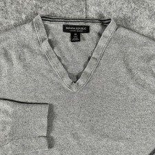 Banana Republic V-Neck Pullover Sweater Luxury Blend Silk Cashmere Gray Men's M