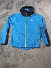New Balance Jacket Mens Medium Blue Hooded Running Windbreaker Athletic MJ11243