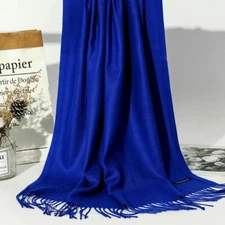 Women's Pashmina Scarf Shawl Wrap-Silk.Cashmere~Solid Blue.Soft