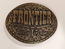 Vtg Frontier Hotel Las Vegas Belt Buckle Brass Metal USA Casino Nevada Gold Tone