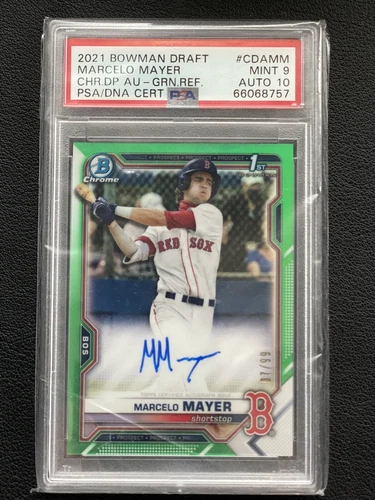 2021 Bowman Chrome Draft Marcelo Mayer Green Refractor Auto #/99 PSA 9/10