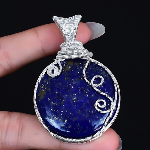 Pendentif Soleil En Lapis-lazuli Et Argent Plaqué - Fait Main En Inde - Bijou Bohème Et Ethnique