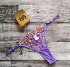 Purple Lace Floral Thong L