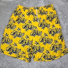 Vintage OP DK Yellow Tropical Hibiscus Pattern Lined Board Shorts Adult Sz Large