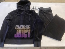 Women  s Juicy Couture Set 2PC Black Velour Jacket L  Drawstring Pants 31 X 28