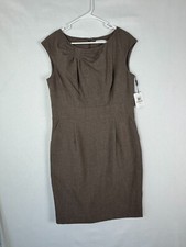 NWT $128 Calvin Klein Sheath Dress Womens 12 Brown Jewel Neck Office Career