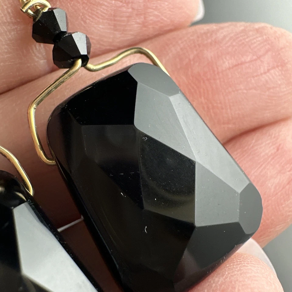 14 K Yellow Gold Filled Faceted Black Onyx Pierced Dangle Earrings - Image 3 of 4