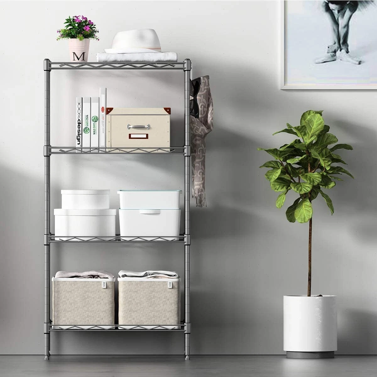 4 Tier Silver Metal Storage Rack Shelving Wire Kitchen Office Unit