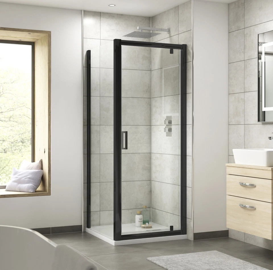 Nuie Rene Matte Black Hinged Door Shower Enclosure 6mm Toughened Glass Bathroom