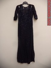 Blu Sage Women Dark Navy Lace Sequin Boat Neck ColdShoulder Gown 10 192096187953