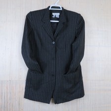 Vintage Chaus Size 10 100% Worsted Wool Pinstripe Blazer Jacket Black