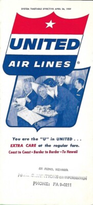 UNITED AIRLINES April 26, 1959 Executives ''For Men Only'' Party Timetable Fares