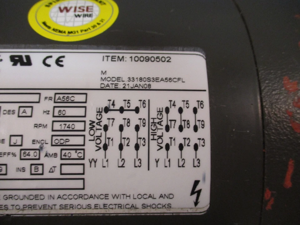 WEG Electric Motors, Motor 3PH, A56C, 60 Hz, 1740 RPM, 10090502 33180S3EA56CFL - Image 3 of 4