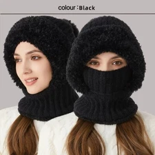 Winter Balaclava Windproof Hooded Scarf Cold Weather Hat Neck Warmer with Pompom