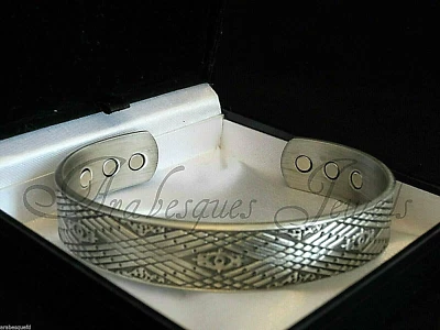 MENS TRIBAL MAGNETIC WHITE COPPER TORQUE BANGLE/BRACELET ARTHRITIS PAIN RELIEF.