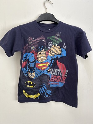 Justice League Blue Superman Batman Flash Green Lantern T-Shirt Size S  Youth
