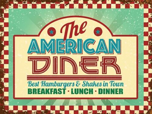 Letrero American Diner pequeño acero 200mm x 150mm (og) - Imagen 1 de 1