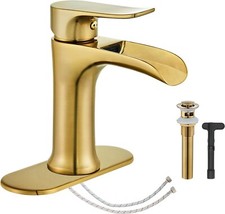 Brushed Gold Bathroom Faucet,Yundoom Waterfall Bathroom Faucet Brushed Gold,Pop