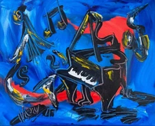 JAZZ MUSIC  PAINTING by Mark Kazav  Abstract Modern CANVAS Original WALL DECRHTR