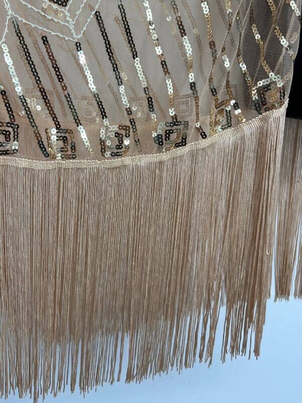 Babeyond Taupe Beige Flapper Tassel Kimono Shawl Beaded Sequin One Size NEW NWT