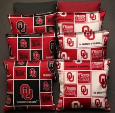 CORNHOLE BEAN BAGS made w University of OKLAHOMA SOONERS fabric 8 OU Toss Bags