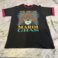 Mardi Gras New Orleans Tshirt Men’s Large Black Glitter Made In USA 1990s