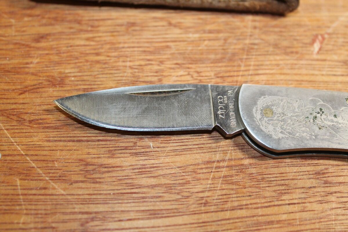 Vintage Zippo Bradford PA Advertise Lockback Knife Fisherman Vintage Zippo Bradford PA Advertise Lockback Knife Fisherman