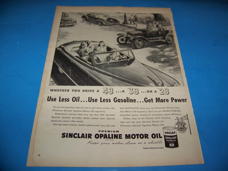 Sinclair HC Gasoline & Opaline Motor Oil Original Print Ad from Magazine 1948