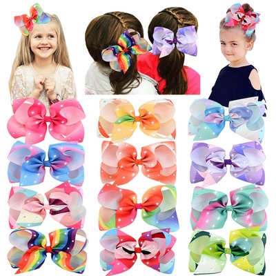 12pcs 6 Big Glitter Hair Bow Clips Hair Clip For Baby Girls