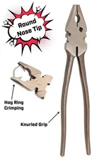 10" Heavy Duty-Round Nose Utica Style Fence Pliers, w/ Hog Ring Crimper