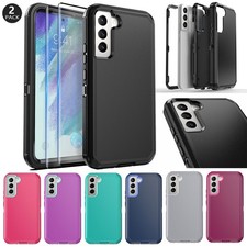 For Samsung Galaxy S21 FE 5G Heavy Duty Rugged Phone Case Cover Tempered Glass