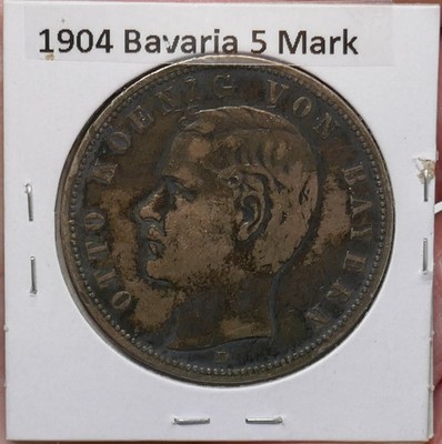 Bavaria 1904 Otto 5 Marks Silver Coin