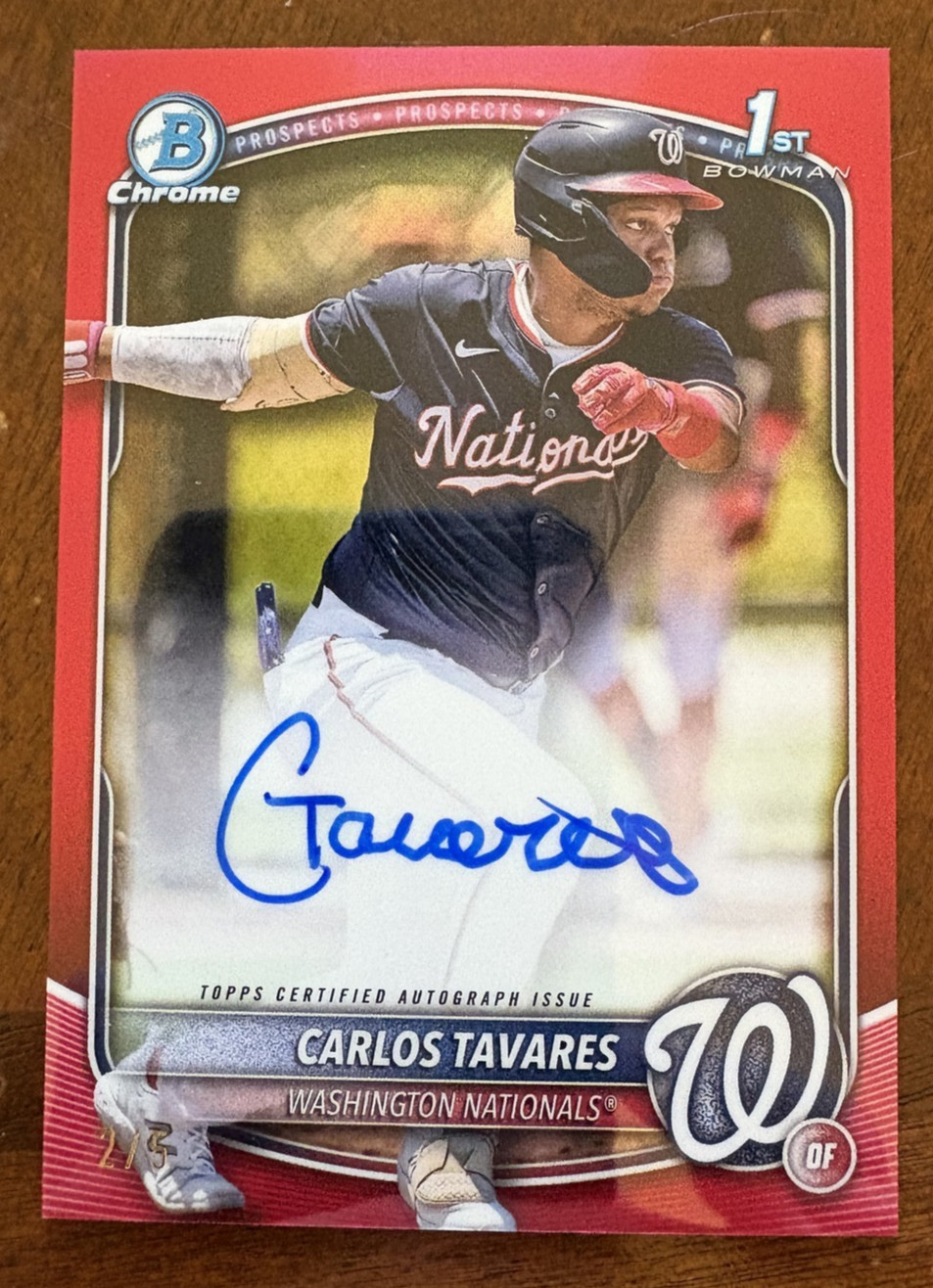 2025 Bowman Chrome Carlos Tavares Auto 1st #CPA-CT Red Refractor /5 Nationals!!