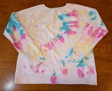 Time and Tru Women's Pullover Sweatshirt Pink  White Tie-Dye L 12-14 