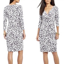 Lauren Ralph Lauren LRL 10 3/4 Sl Sheath Faux-Wrap Stretch Knee Dress Gray White