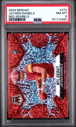 2024 PANINI MOSAIC RED SPARKLE #272 JAYDEN DANIELS ROOKIE RC PSA 8
