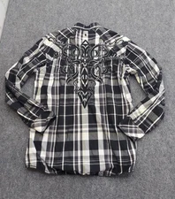 Roar Shirt Mens XL Black Plaid Embroidered Design Button Up Long Sleeve Western