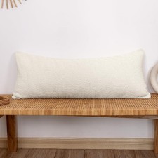 14x36 inch Boucle Lumbar Pillow Cover, Cream Woven Texture Neutral Long Pillow