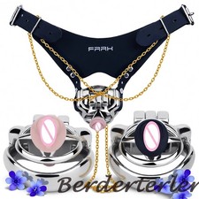 Male Chastity Cage Metal Cage Ring Anti-off Lock with Silicone Tube Belt for Men