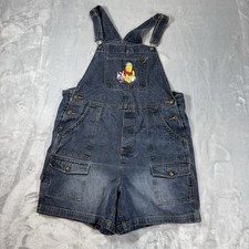 VTG Disney Store Winnie The Pooh 100 Cotton Blue Denim Short Overalls Women XL