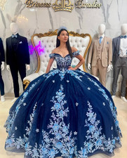 Princess Blue Quinceanera Dresses with Bow Sweet 15 16 Prom Party Ball Gowns