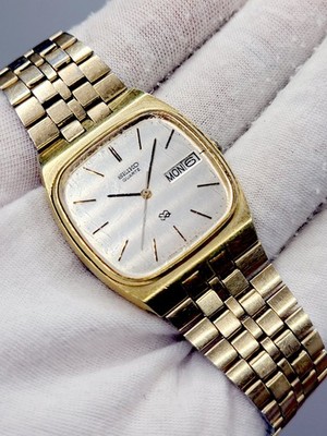 Vintage Seiko SQ Quartz ''TV Style'' 32mm Men's Watch (7813-5009) Gold Tn New Batt