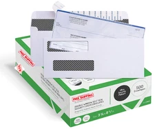500 Self Seal QB Double Window Check Envelopes, 3 5/8 x 8 11/16, 24lb, White