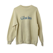 Vintage LEE Womens Crewneck Sweatshirt Large Pale Yellow Embroidered GRANDMA