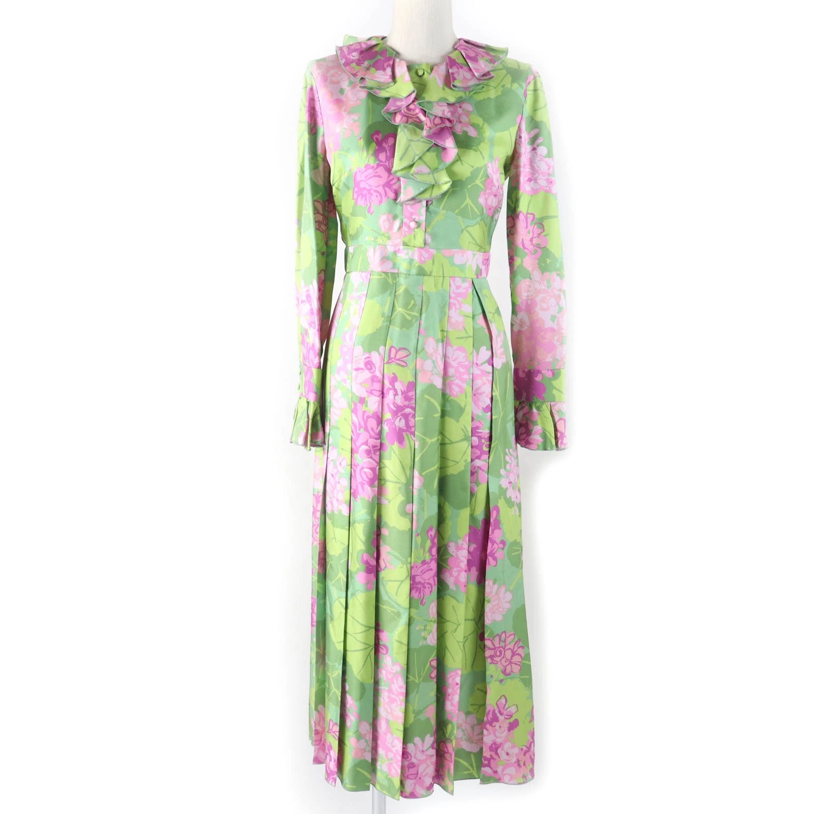 Gucci 648925 Robe manches longues soie 100 imprimé floral fente latérale 36 Made In Ita Ps