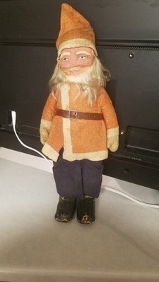German Belsnickle Santa Figure Clay Face Hands Felt Suit Boots circa 1900