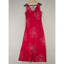 Dressbarn Womens Red White Floral Maxi Dress V-Neck Strappy Back Size 14 147643