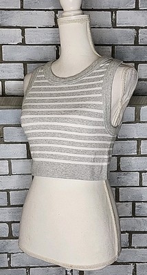   Offline By Aerie Sleeveless Ribbed Striped Crop Top Sports Bra Large Gray