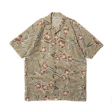Men Vintage Hawaiian Shirt Khaki Cotton 38 / M /